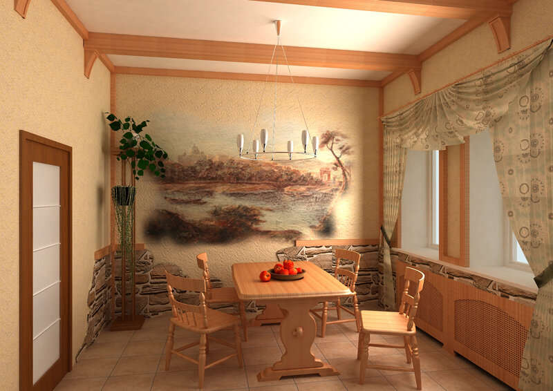 Фреска на кухне в интерьере фото