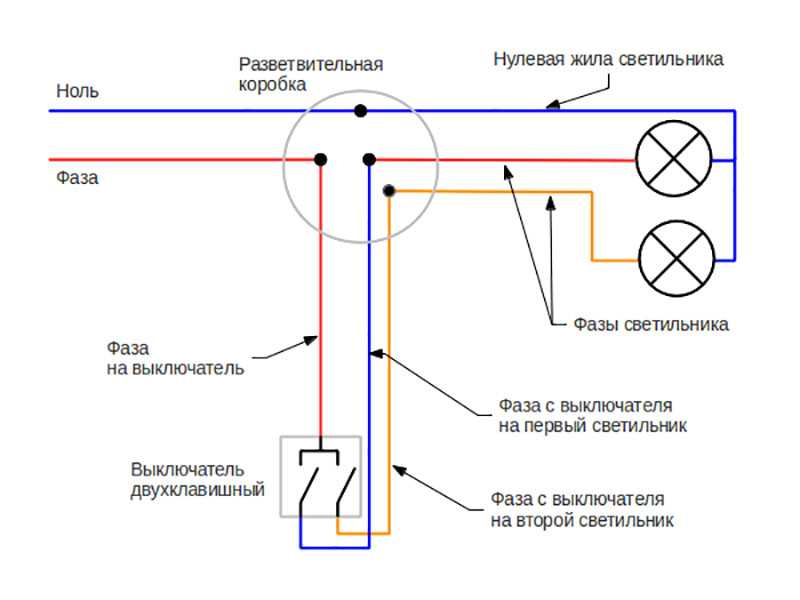 Две лампочки от одного выключателя схема подключения