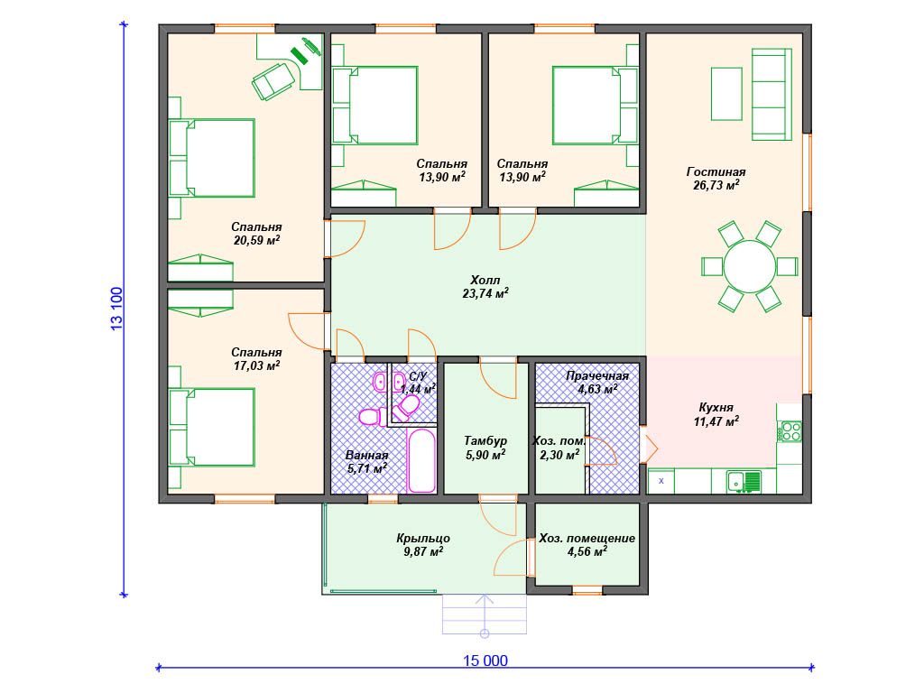 Проекты домов с тремя спальнями. задел на будущее: как выбрать идеальный проект одноэтажного дома с тремя спальнями одноэтажные дома 3 комнаты