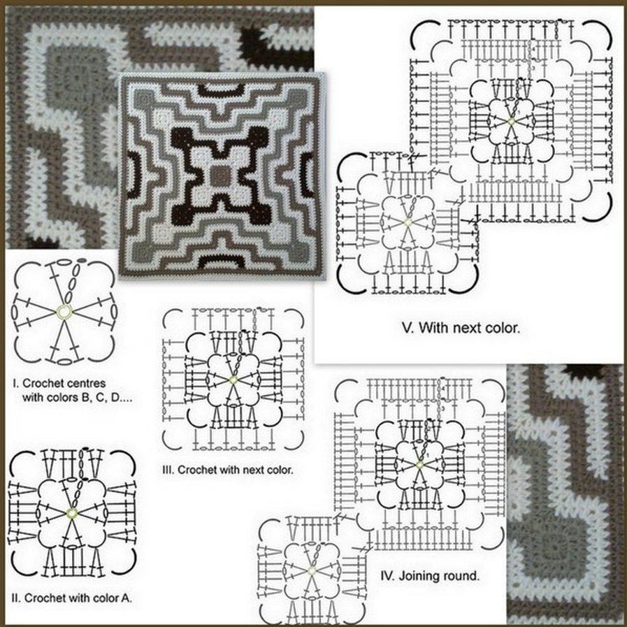 Плед крючком из квадратов 3д схемы