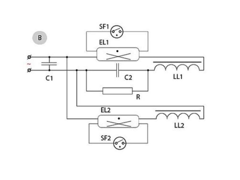 Схема подключения лампы дневного света с дросселем и стартером