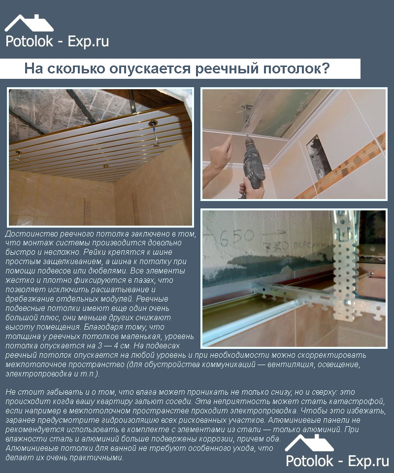 Реечный потолок в ванной: 70+ (фото) монтаж своими руками