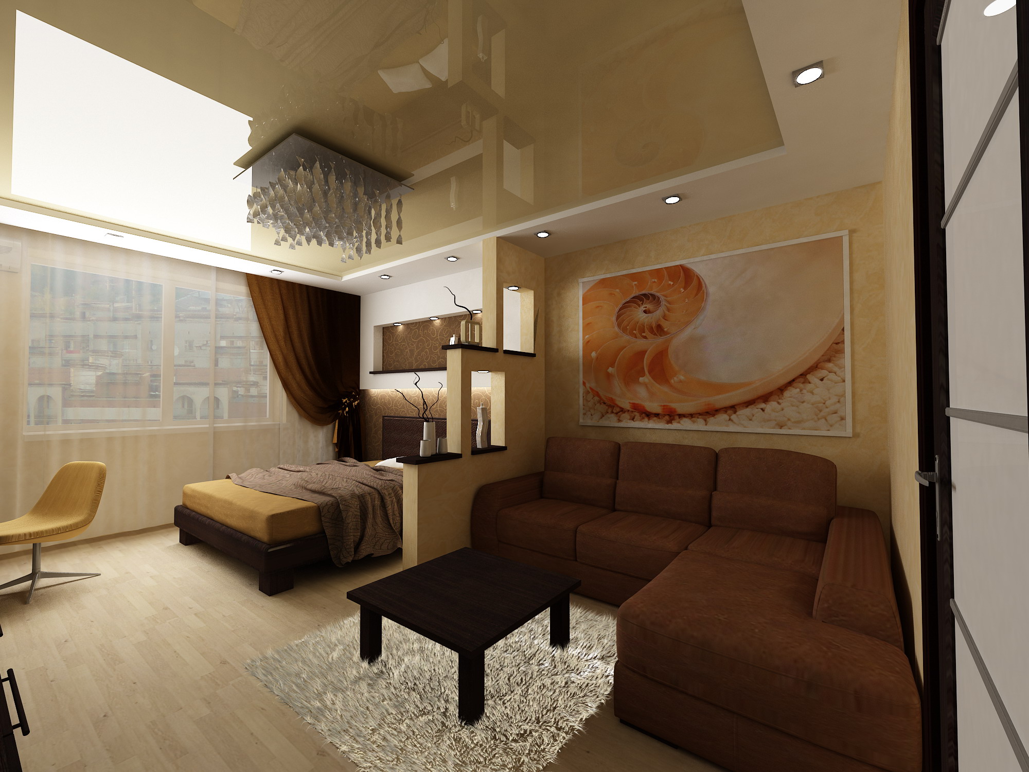 Проект комнаты гостиная спальня 18 кв м