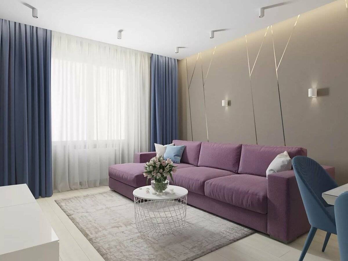 Дизайн гостиной в фиолетовом цвете