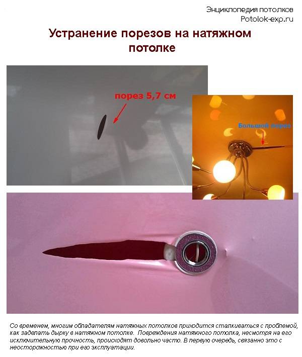 Ремонт натяжных потолков после пореза: как заделать дырку, чем заклеить порыв, что делать если проткнул
решение проблемы: ремонт натяжных потолков после пореза – дизайн интерьера и ремонт квартиры своими руками