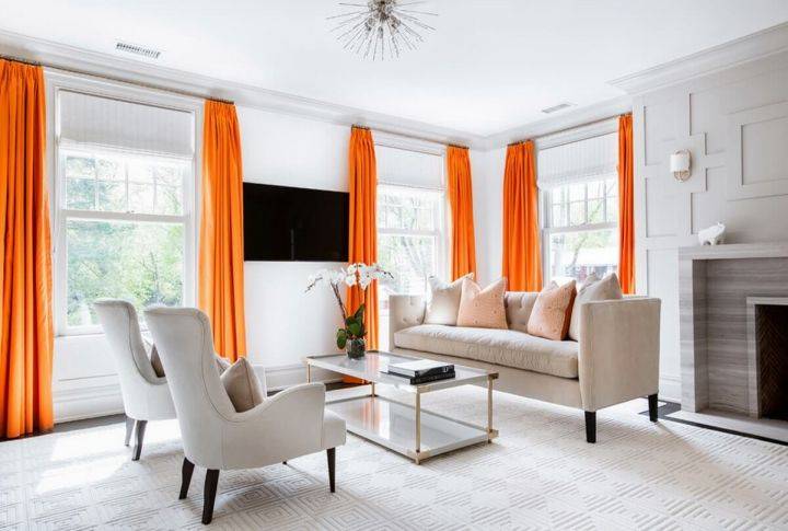 Оранжевые шторы: топ-100 фото идей дизайна и сочетания в интерьере