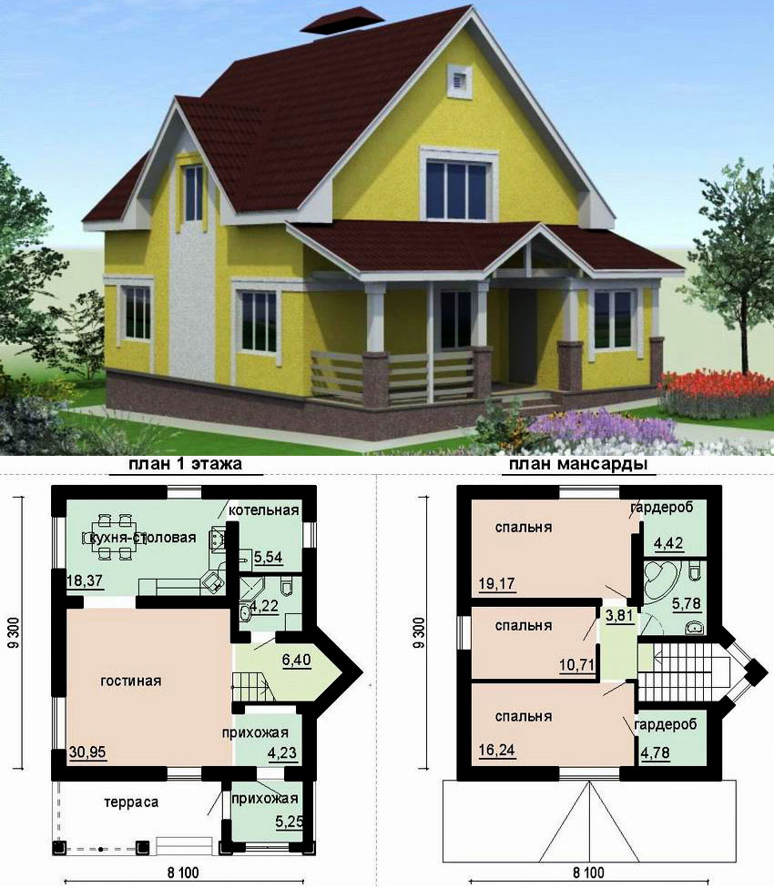 Проект дома 8х8 с мансардой из газобетона бесплатно чертежи и фото