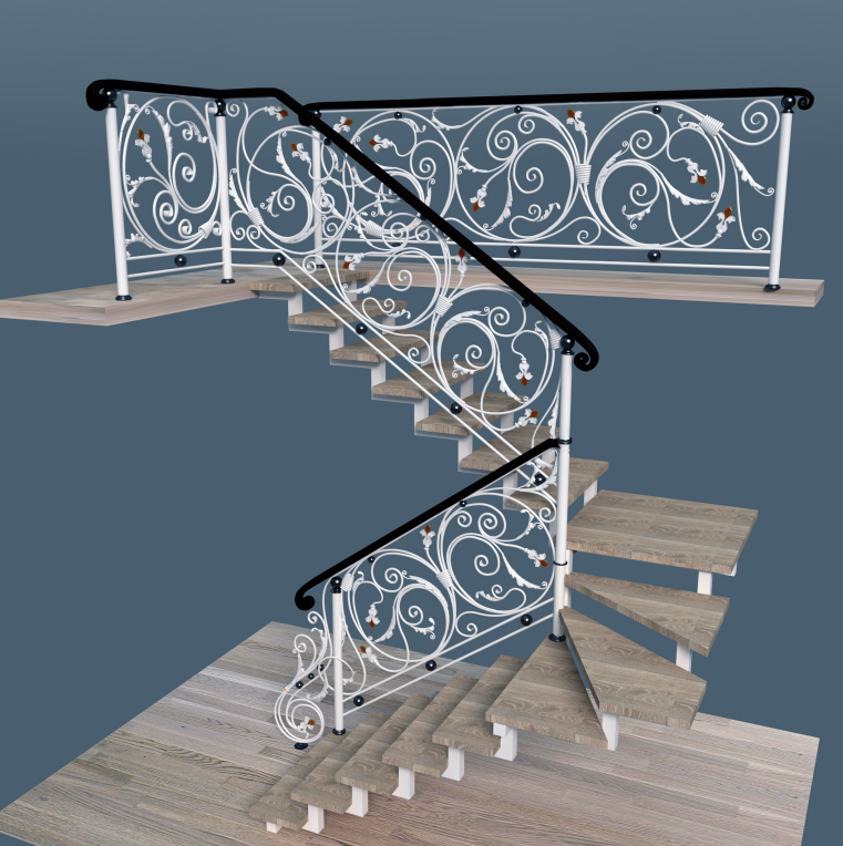  ограждения лестницы: фото элементов, с забежными ступенями .