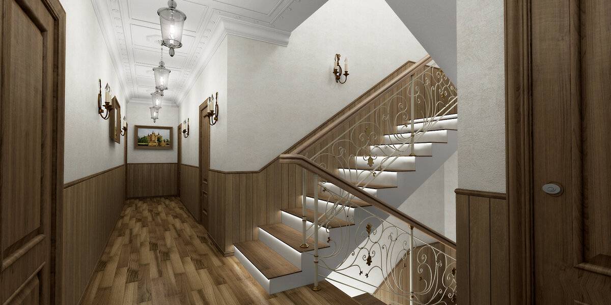 Дизайн прихожей с лестницей в частном доме: интерьер холла - 39 фото