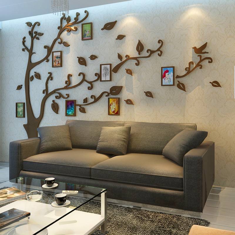 Оформление стены над диваном в гостиной: принципы и возможности (40 фото)