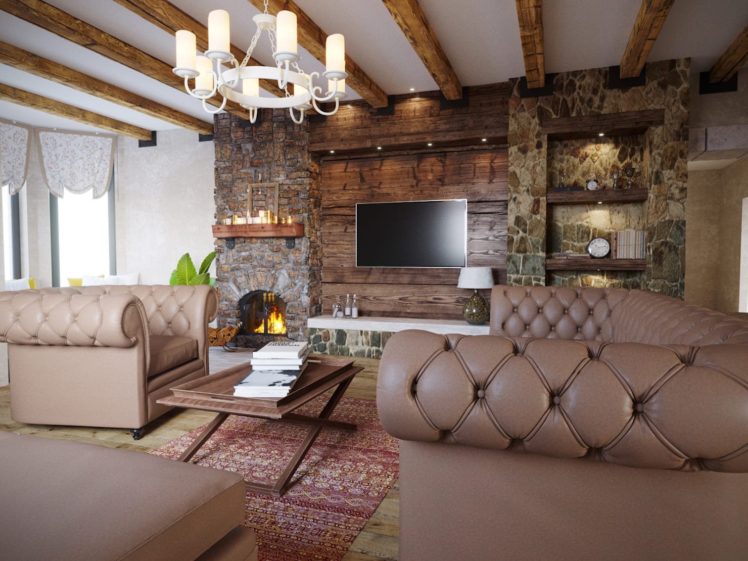 Дизайн небольшой гостиной с камином