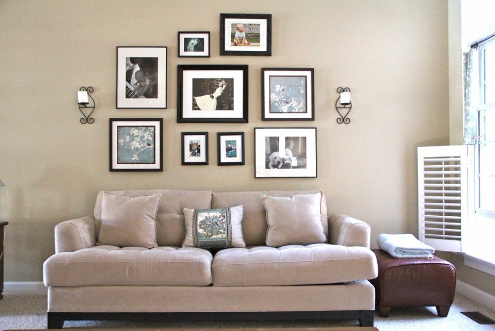 От картин до смелых панно, или как легко и просто украсить стену над диваном