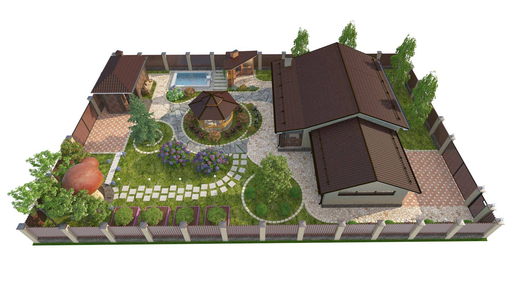 Планировка участка загородного дома 12 соток: схема, варианты ландшафтного дизайна, примеры проектов с домом, баней и гаражом
 - 22 фото