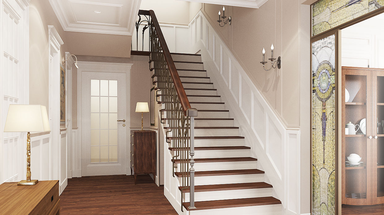 Лестницы в интерьере частного дома (фото). интерьер холла, гостиной и прихожей с лестницей на второй этаж
