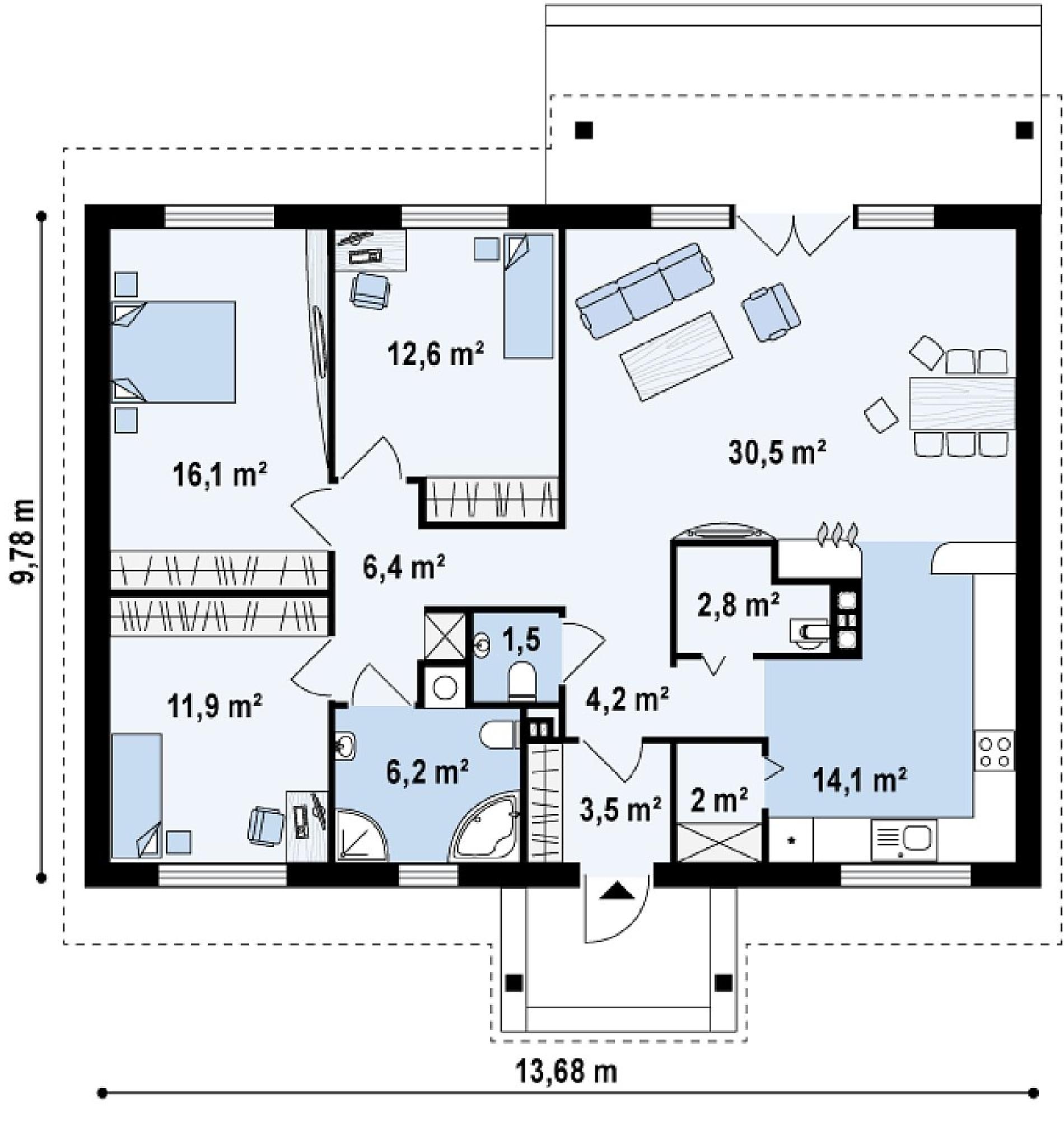планировка дома одноэтажного с двумя спальнями 10 на 10