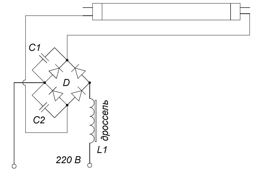 Схема подключения люминесцентной лампы без дросселя