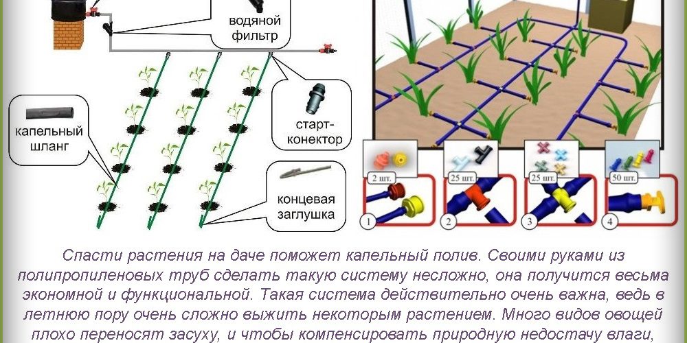 Система автоматического капельного полива в теплице из бочки: схема