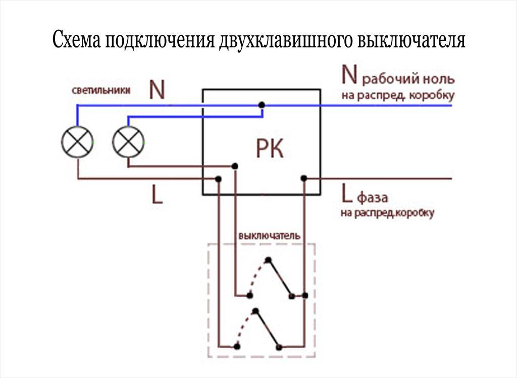 Двухклавишный выключатель с двумя раздельными фазами схема