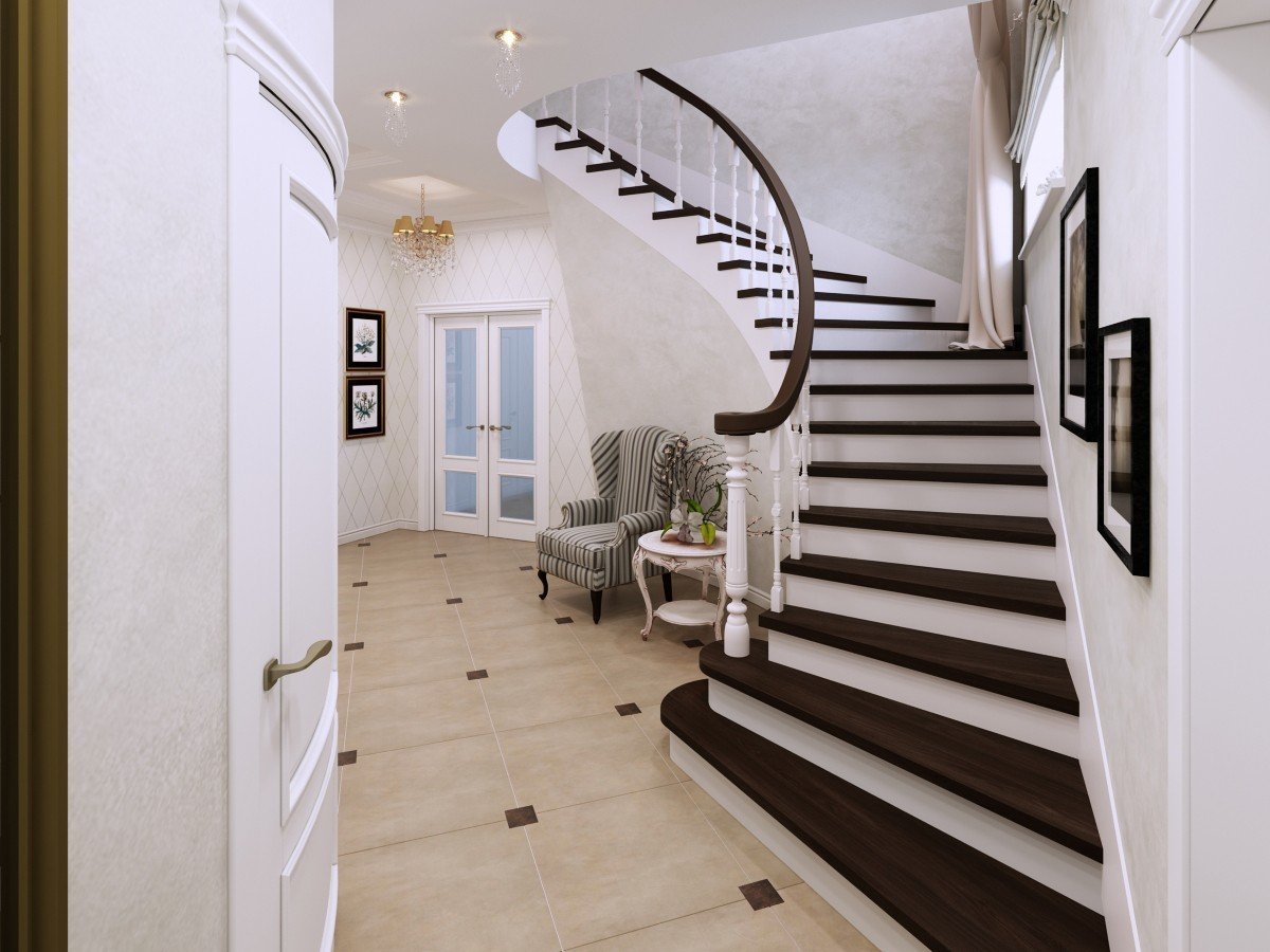 Гостиная с лестницей на второй этаж: варианты оформления с кухней, фото интерьера